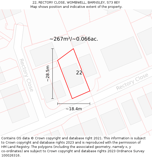 22, RECTORY CLOSE, WOMBWELL, BARNSLEY, S73 8EY: Plot and title map