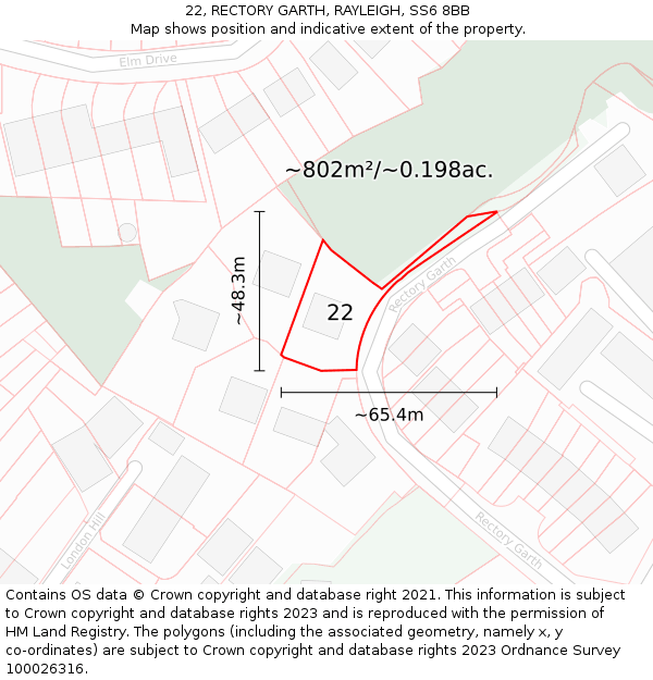 22, RECTORY GARTH, RAYLEIGH, SS6 8BB: Plot and title map