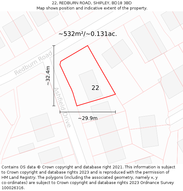22, REDBURN ROAD, SHIPLEY, BD18 3BD: Plot and title map