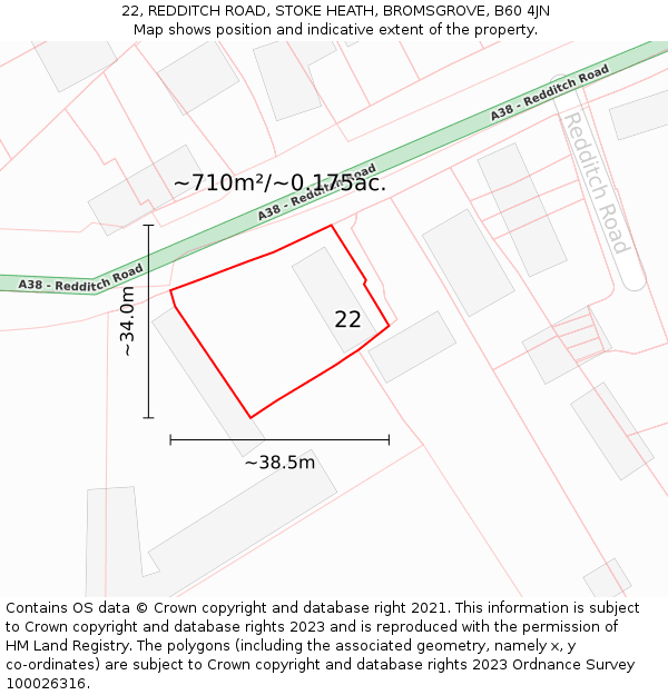 22, REDDITCH ROAD, STOKE HEATH, BROMSGROVE, B60 4JN: Plot and title map
