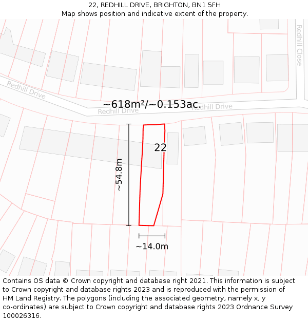 22, REDHILL DRIVE, BRIGHTON, BN1 5FH: Plot and title map