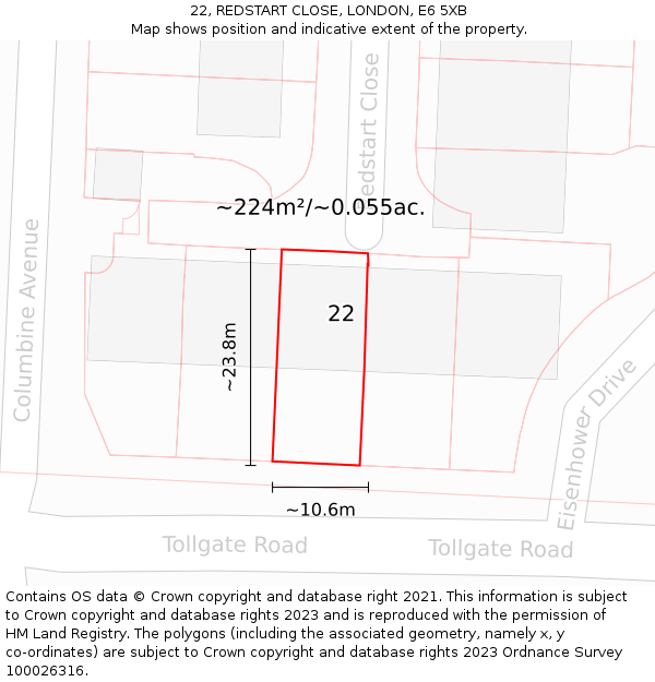 22, REDSTART CLOSE, LONDON, E6 5XB: Plot and title map