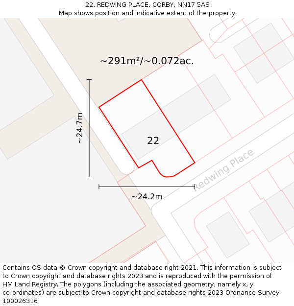 22, REDWING PLACE, CORBY, NN17 5AS: Plot and title map