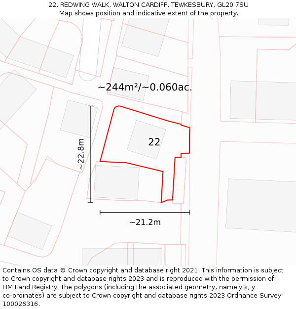 22, REDWING WALK, WALTON CARDIFF, TEWKESBURY, GL20 7SU: Plot and title map