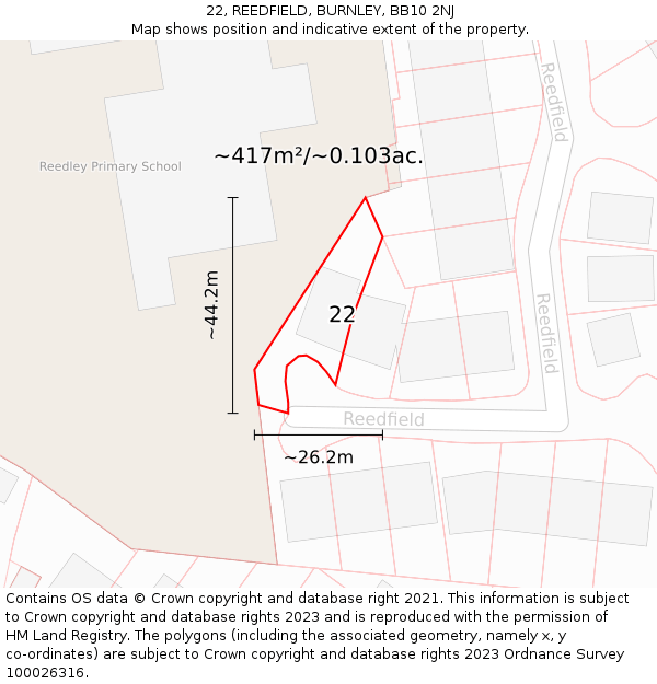 22, REEDFIELD, BURNLEY, BB10 2NJ: Plot and title map