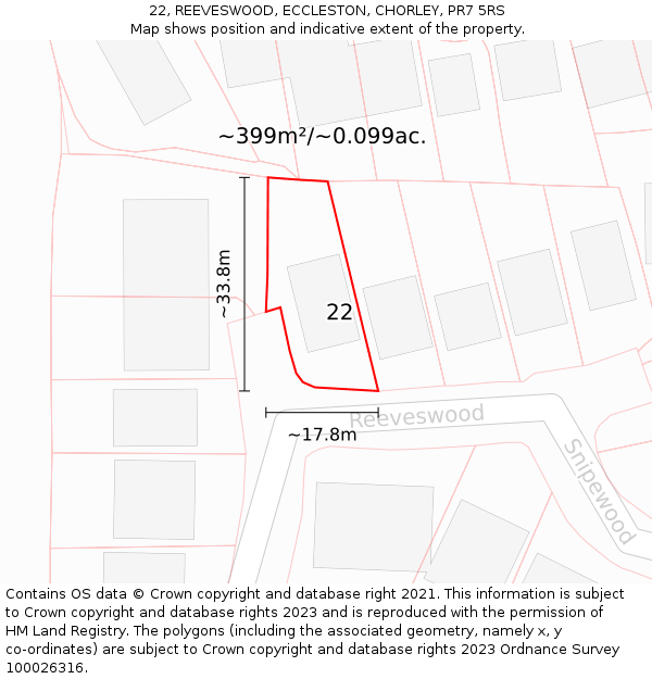 22, REEVESWOOD, ECCLESTON, CHORLEY, PR7 5RS: Plot and title map