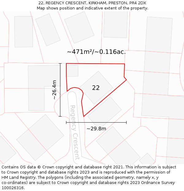22, REGENCY CRESCENT, KIRKHAM, PRESTON, PR4 2DX: Plot and title map