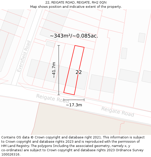 22, REIGATE ROAD, REIGATE, RH2 0QN: Plot and title map