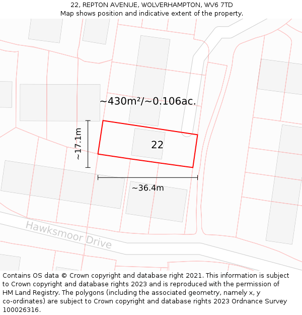 22, REPTON AVENUE, WOLVERHAMPTON, WV6 7TD: Plot and title map