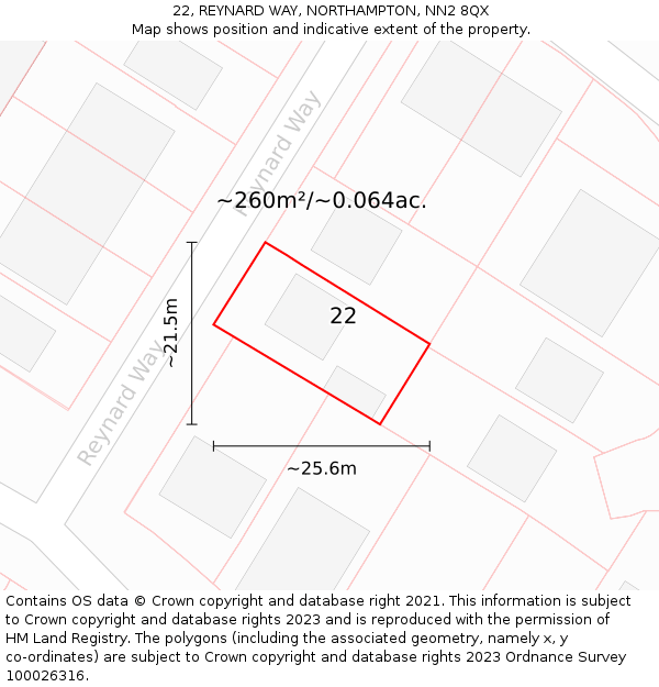 22, REYNARD WAY, NORTHAMPTON, NN2 8QX: Plot and title map