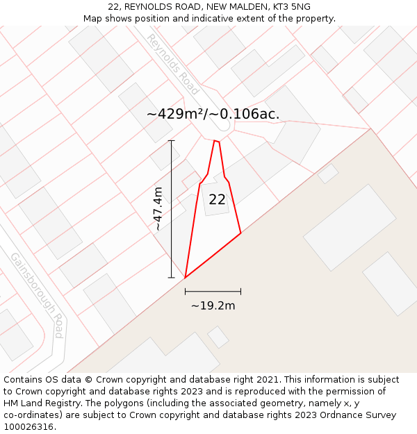 22, REYNOLDS ROAD, NEW MALDEN, KT3 5NG: Plot and title map