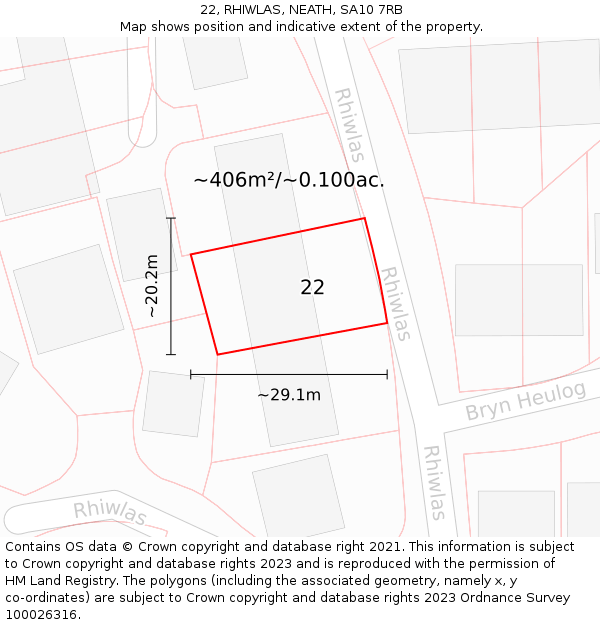 22, RHIWLAS, NEATH, SA10 7RB: Plot and title map
