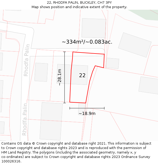 22, RHODFA PALIN, BUCKLEY, CH7 3PY: Plot and title map