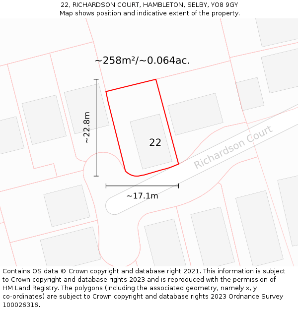 22, RICHARDSON COURT, HAMBLETON, SELBY, YO8 9GY: Plot and title map