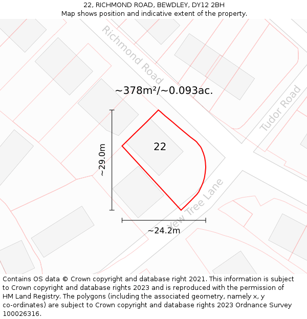 22, RICHMOND ROAD, BEWDLEY, DY12 2BH: Plot and title map