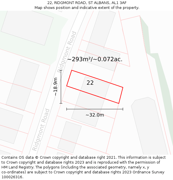 22, RIDGMONT ROAD, ST ALBANS, AL1 3AF: Plot and title map
