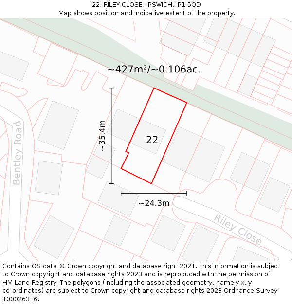 22, RILEY CLOSE, IPSWICH, IP1 5QD: Plot and title map