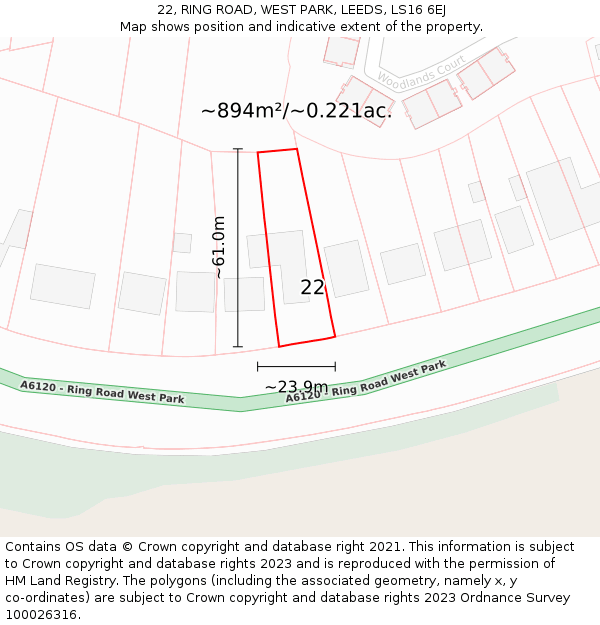 22, RING ROAD, WEST PARK, LEEDS, LS16 6EJ: Plot and title map