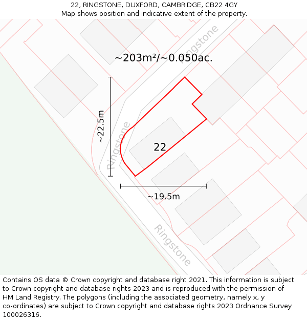 22, RINGSTONE, DUXFORD, CAMBRIDGE, CB22 4GY: Plot and title map