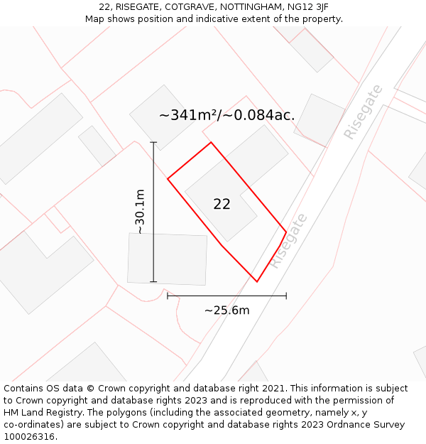 22, RISEGATE, COTGRAVE, NOTTINGHAM, NG12 3JF: Plot and title map