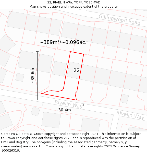 22, RIVELIN WAY, YORK, YO30 4WD: Plot and title map