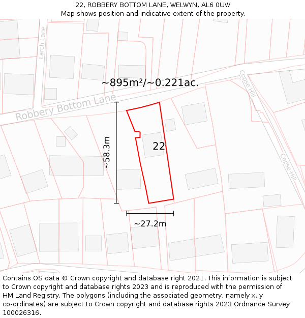 22, ROBBERY BOTTOM LANE, WELWYN, AL6 0UW: Plot and title map