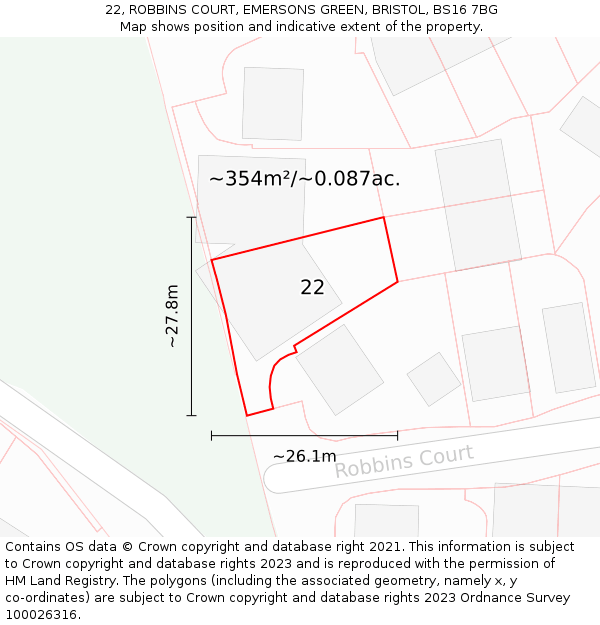 22, ROBBINS COURT, EMERSONS GREEN, BRISTOL, BS16 7BG: Plot and title map