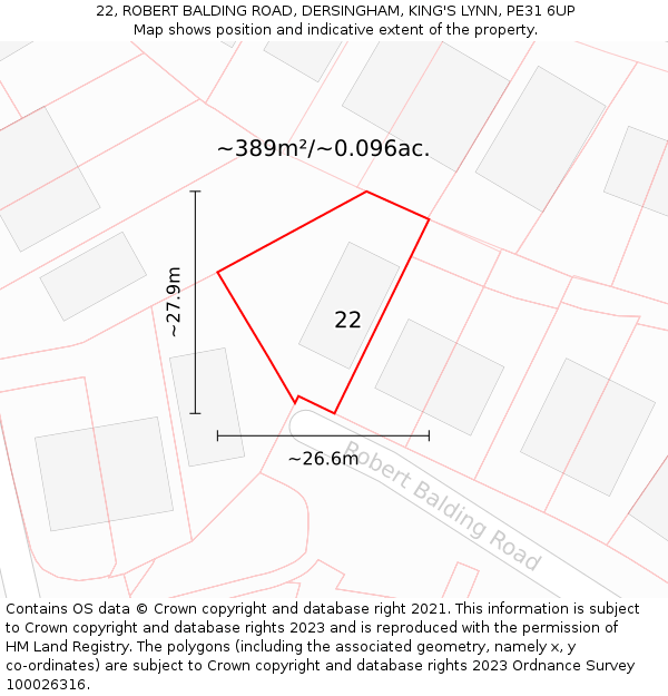 22, ROBERT BALDING ROAD, DERSINGHAM, KING'S LYNN, PE31 6UP: Plot and title map