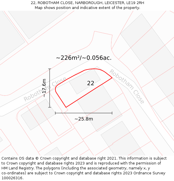 22, ROBOTHAM CLOSE, NARBOROUGH, LEICESTER, LE19 2RH: Plot and title map