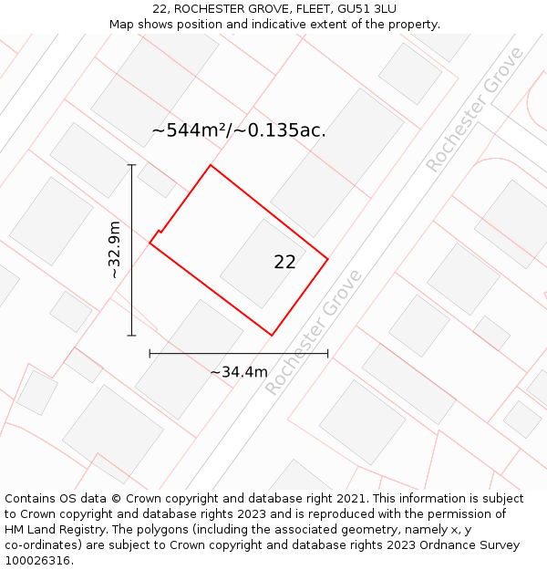 22, ROCHESTER GROVE, FLEET, GU51 3LU: Plot and title map