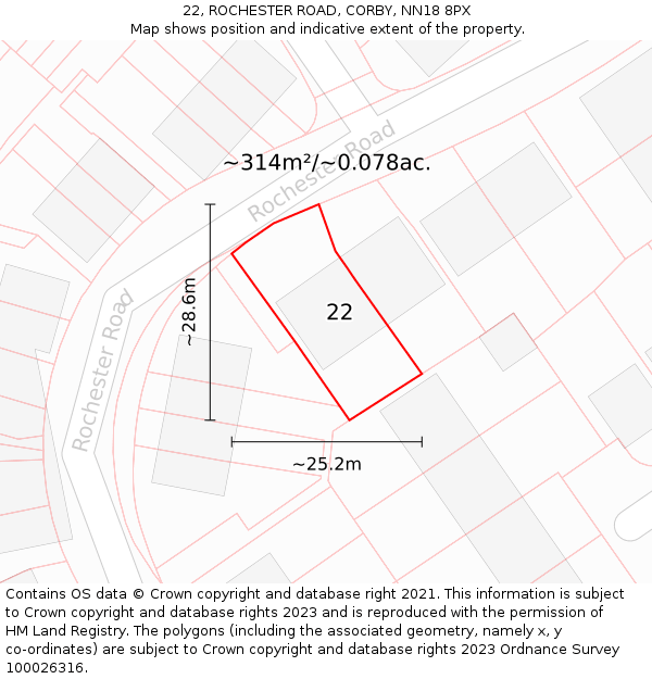 22, ROCHESTER ROAD, CORBY, NN18 8PX: Plot and title map