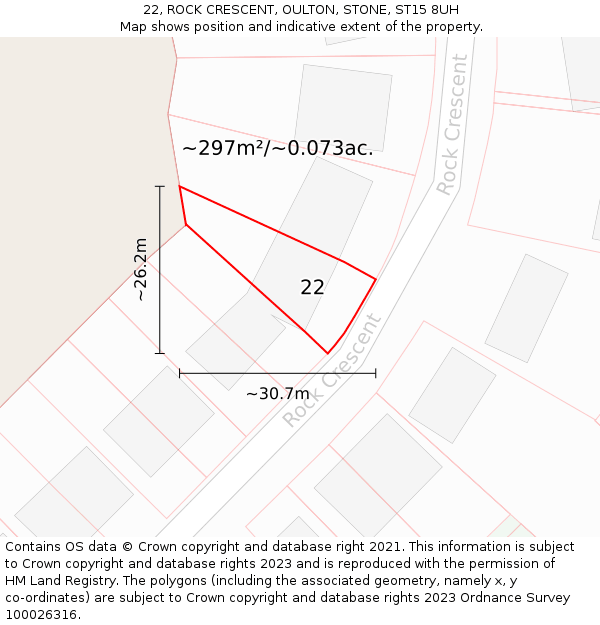 22, ROCK CRESCENT, OULTON, STONE, ST15 8UH: Plot and title map