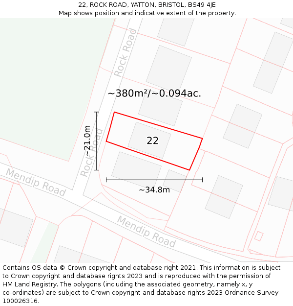 22, ROCK ROAD, YATTON, BRISTOL, BS49 4JE: Plot and title map