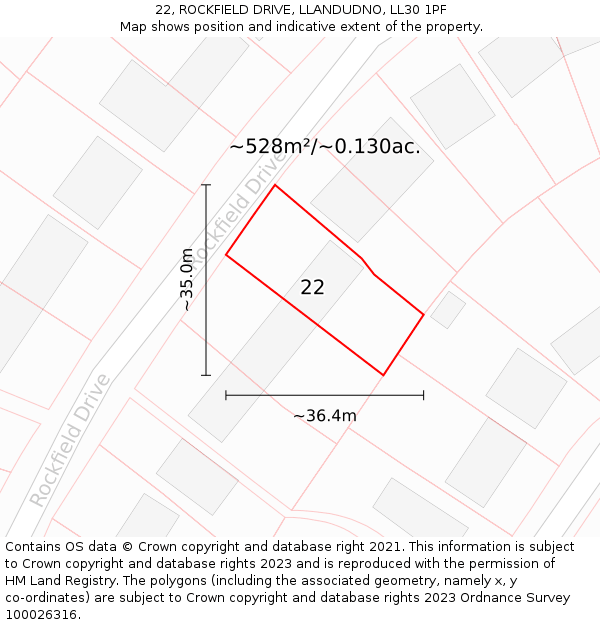 22, ROCKFIELD DRIVE, LLANDUDNO, LL30 1PF: Plot and title map