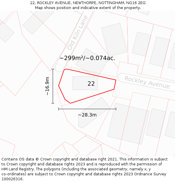 22, ROCKLEY AVENUE, NEWTHORPE, NOTTINGHAM, NG16 2EG: Plot and title map
