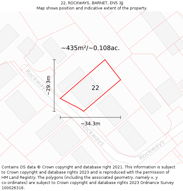 22, ROCKWAYS, BARNET, EN5 3JJ: Plot and title map