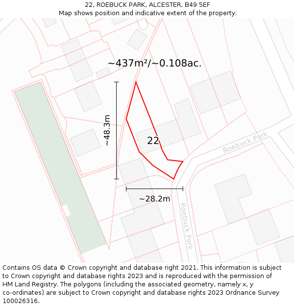 22, ROEBUCK PARK, ALCESTER, B49 5EF: Plot and title map