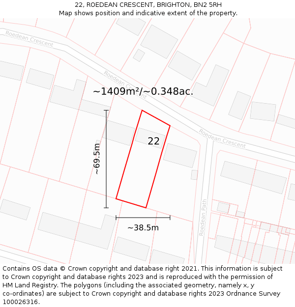22, ROEDEAN CRESCENT, BRIGHTON, BN2 5RH: Plot and title map