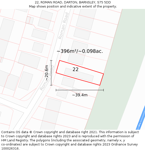 22, ROMAN ROAD, DARTON, BARNSLEY, S75 5DD: Plot and title map