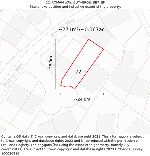 22, ROMAN WAY, CLITHEROE, BB7 1JF: Plot and title map