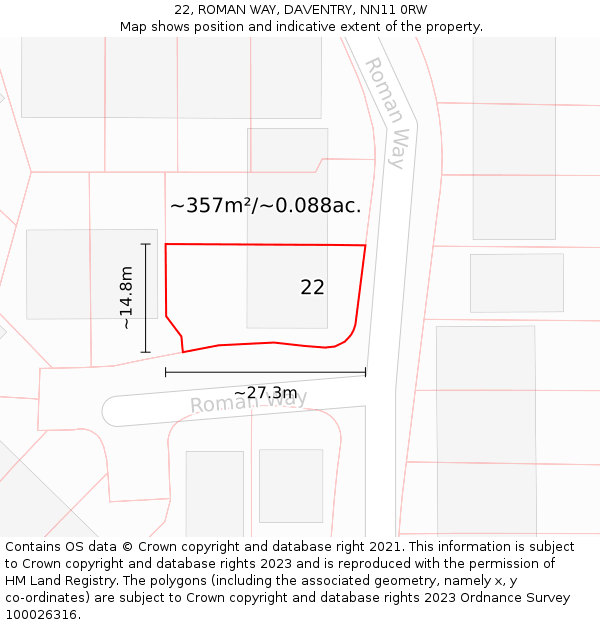 22, ROMAN WAY, DAVENTRY, NN11 0RW: Plot and title map