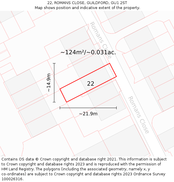 22, ROMANS CLOSE, GUILDFORD, GU1 2ST: Plot and title map