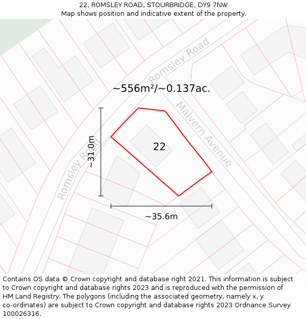 22, ROMSLEY ROAD, STOURBRIDGE, DY9 7NW: Plot and title map