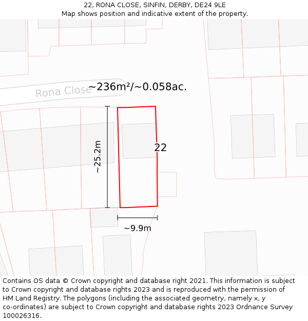 22, RONA CLOSE, SINFIN, DERBY, DE24 9LE: Plot and title map