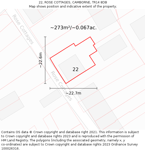 22, ROSE COTTAGES, CAMBORNE, TR14 8DB: Plot and title map