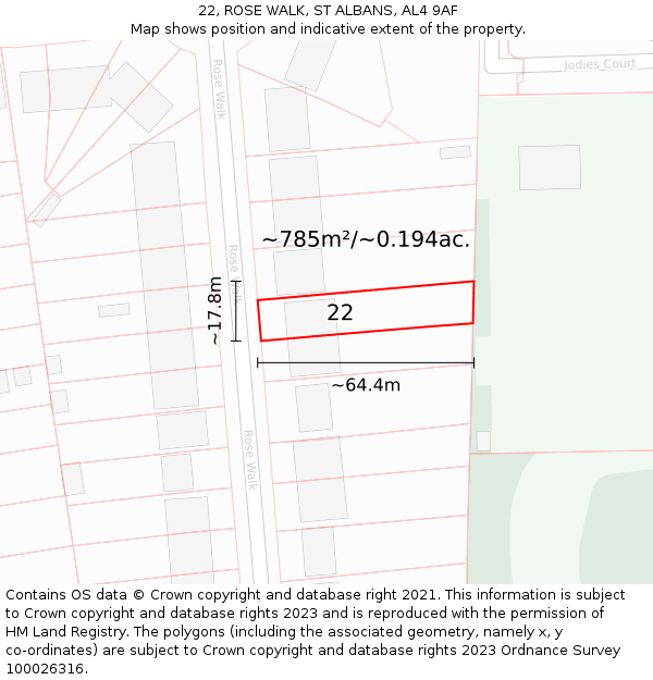 22, ROSE WALK, ST ALBANS, AL4 9AF: Plot and title map
