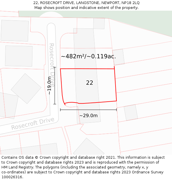 22, ROSECROFT DRIVE, LANGSTONE, NEWPORT, NP18 2LQ: Plot and title map