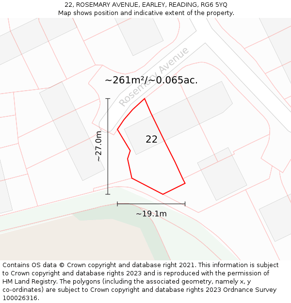 22, ROSEMARY AVENUE, EARLEY, READING, RG6 5YQ: Plot and title map