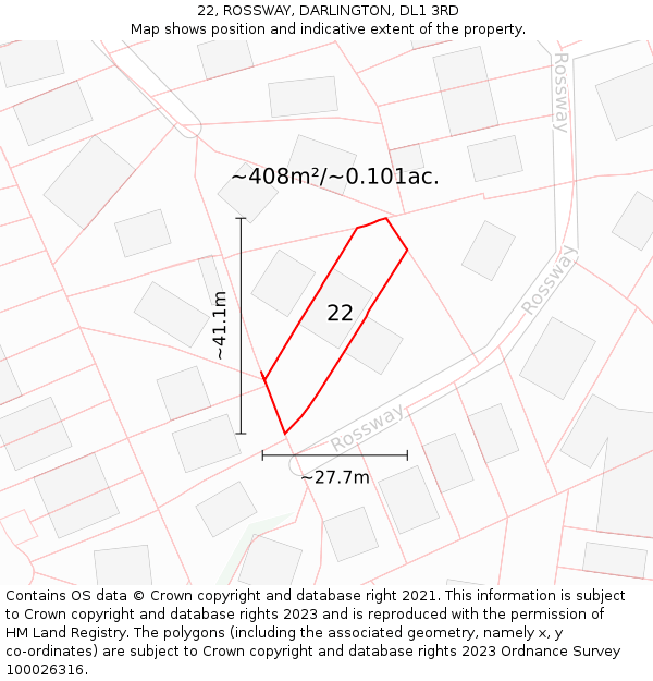 22, ROSSWAY, DARLINGTON, DL1 3RD: Plot and title map