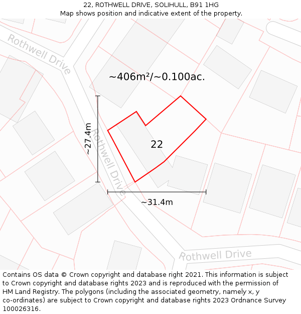 22, ROTHWELL DRIVE, SOLIHULL, B91 1HG: Plot and title map